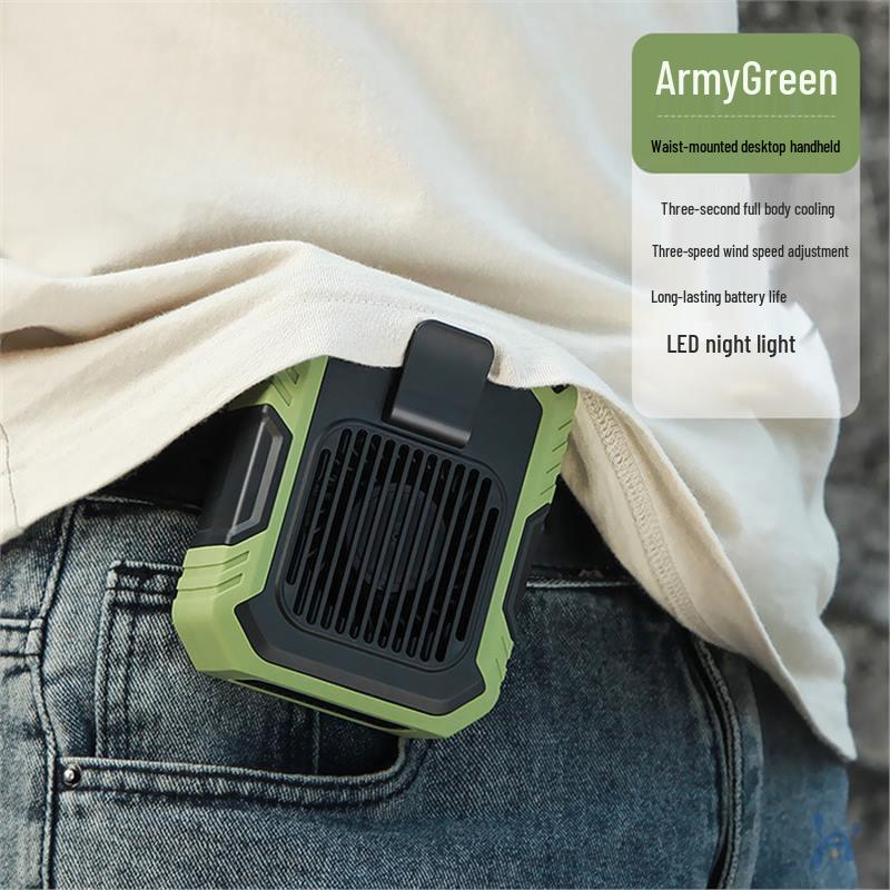 Rechargeable Waist-Hanging Portable Electric Fan: High Capacity, Powerful Wind, Ideal for Outdoor Cooling. Waist-hanging Fan [Without Belt]