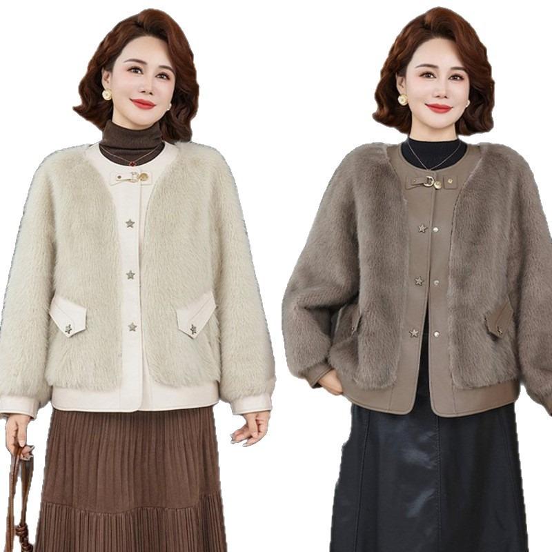 Cappotto di alta gamma per madre, integrato con pelliccia, per il pieno inverno, con temperamento nobile, nuovo cappotto in pelliccia di visone per mezza età e anziani