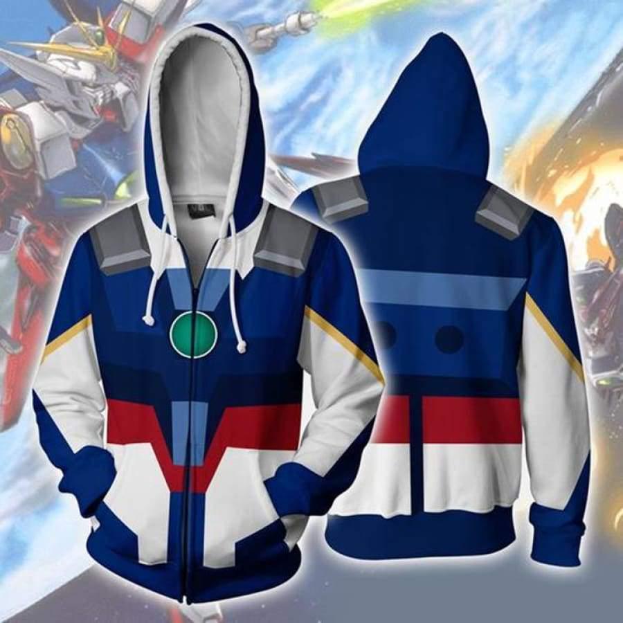 3D Printed Anime Hoodie with Mobile Suit Design - Japanese Anime Zipper Jacket