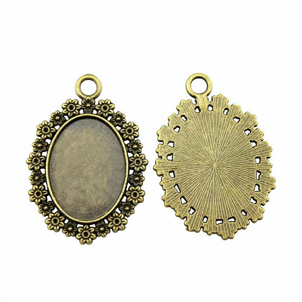 Oval Bezel Pendant Setting With Bail Fit 18x25mm Cabochon Blank Bases Tray
