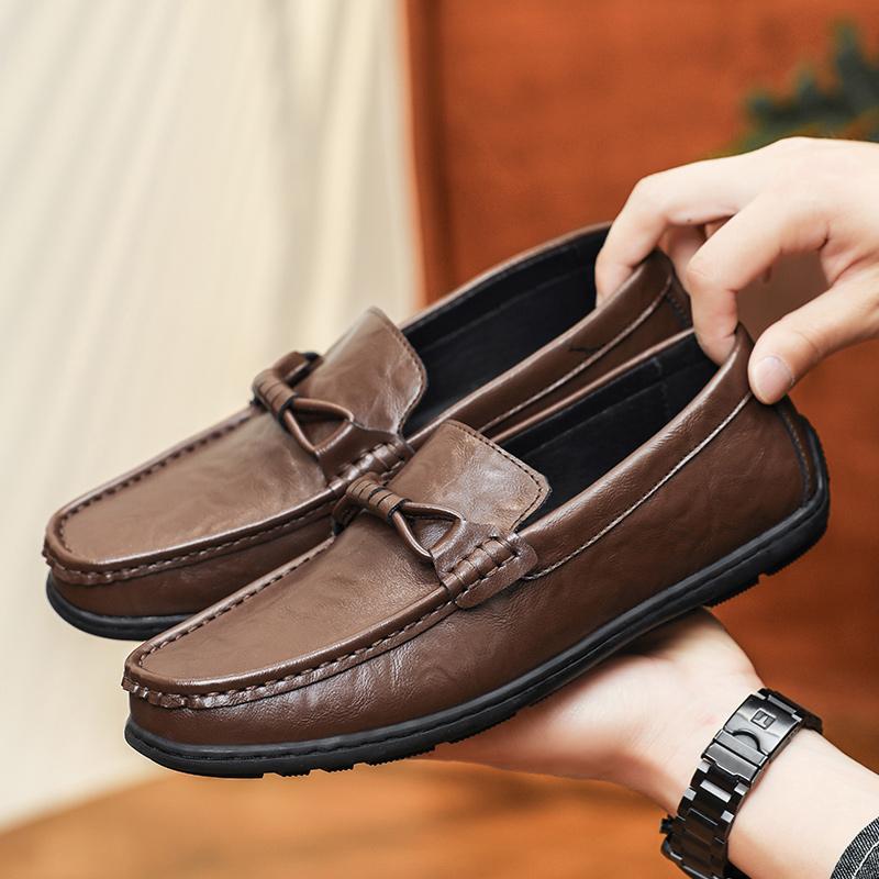 Fashion Flat Bottomed Anti Slip Comfort Low Top Loafers Lightweight Outdoor Driving Shoes Brand Business Office Men Leather Shoe