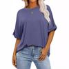 Women's Crew Neck Short Sleeve Loose Fit Tunic Top Solid Color Casual Tee Blouse