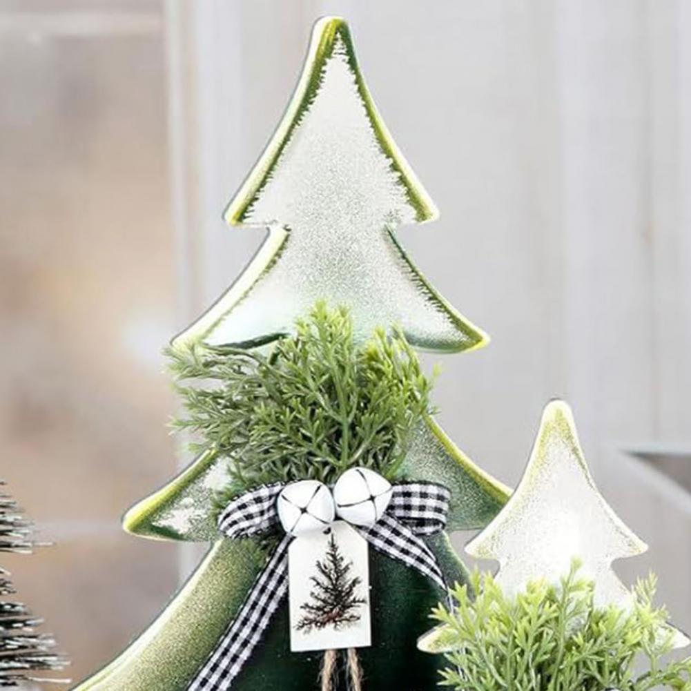 Wooden Christmas Tree Decor 5-10 Inch Farmhouse Table Centerpiece with Bell Ornaments Rustic Holiday Display for Table