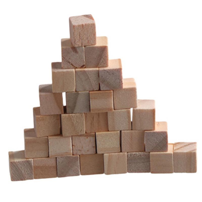 100pcs Unfinished Blank Mini DIY Wooden Square Solid Cubes for Woodwork Craft