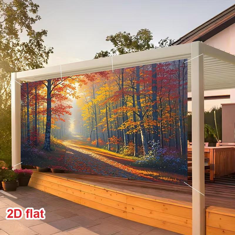 2D Flat Printing Fall Garage Door Backdrop, Autumn Forest Photography Background