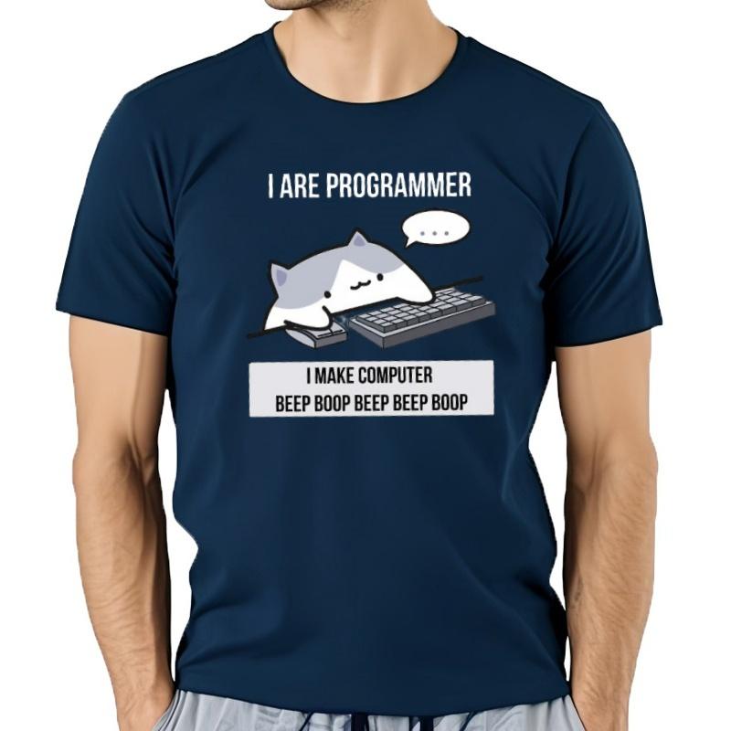 Camiseta Con Estampado De Programador De Gato Para Hombre Ropa Informal Holgada De Calle Camisa De Unisexga Corta Nove