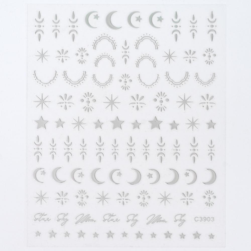 Black White Star 3D Nail Art Sticker Y2K Pentagram Self-Adhesive Decals Laser Shiny Glitters Starlight Manicure Ornaments Slider