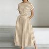 ZANZEA Women Summer Round Neck Casual Short Sleeve Stripe Print Dress