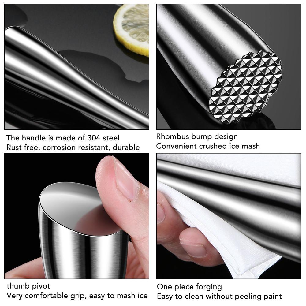 304 Stainless Steel Cocktail Muddler Ergonomic Handle Fruit Crusher Muddler Bartender
