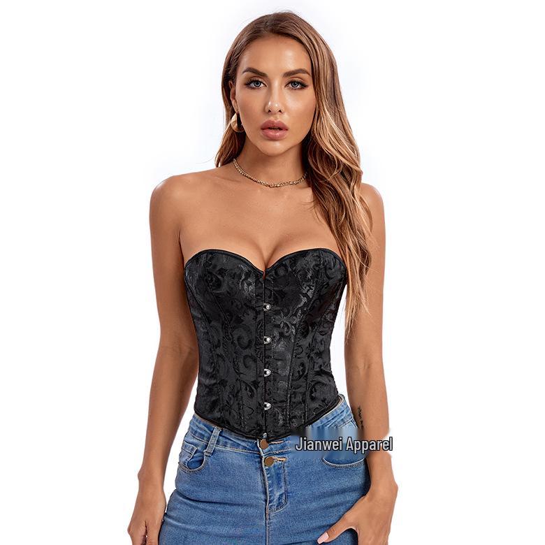 Vintage Fishbone Corset Crop Top: Drawstring, Waist Cincher, Tummy Control, Backless, Short Court Bodysuit with 4 Hooks.