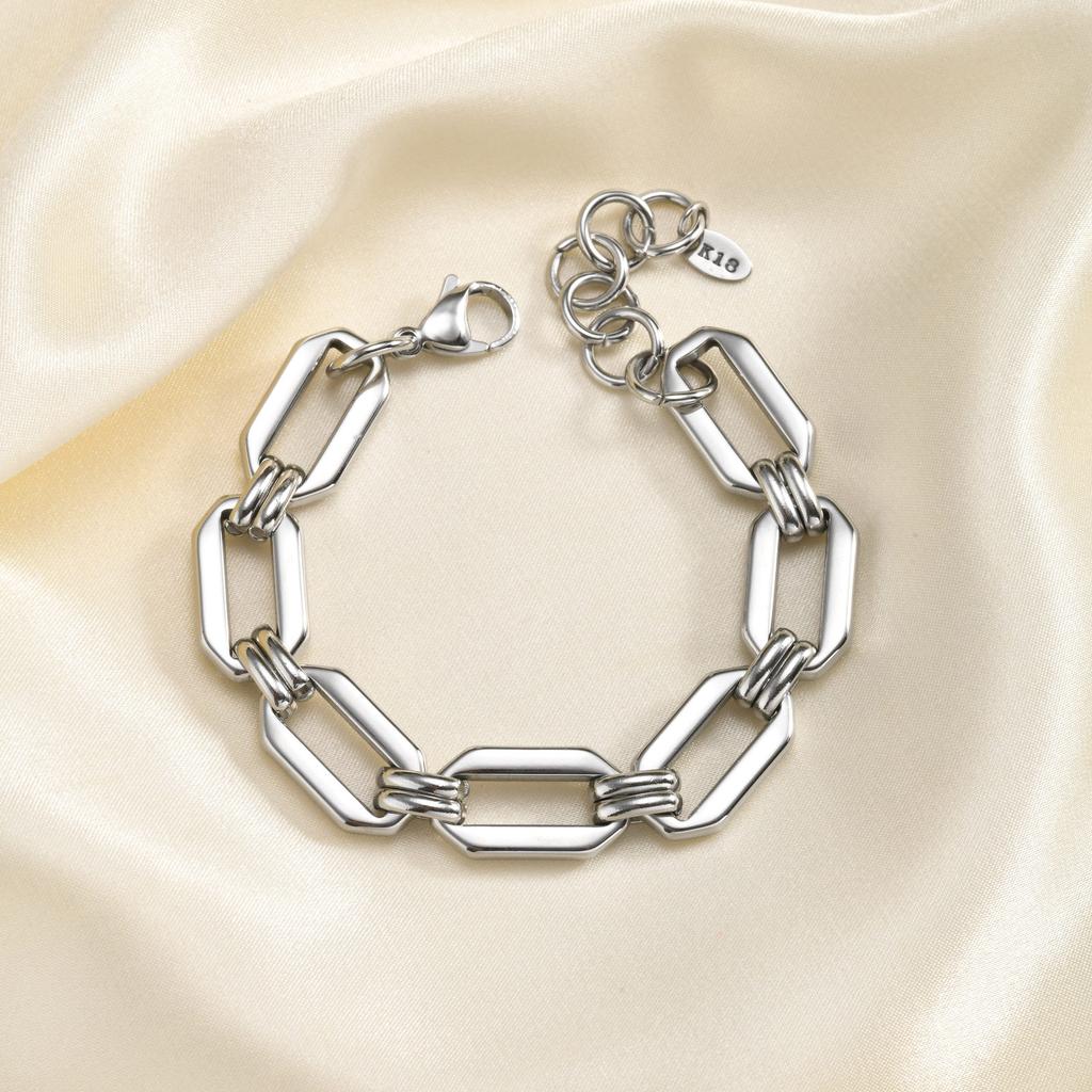 Gliederkettenarmband Silberfarben Edelstahl Geometrischer Dicker Armreif für Damen Wasserdichter Schmuck