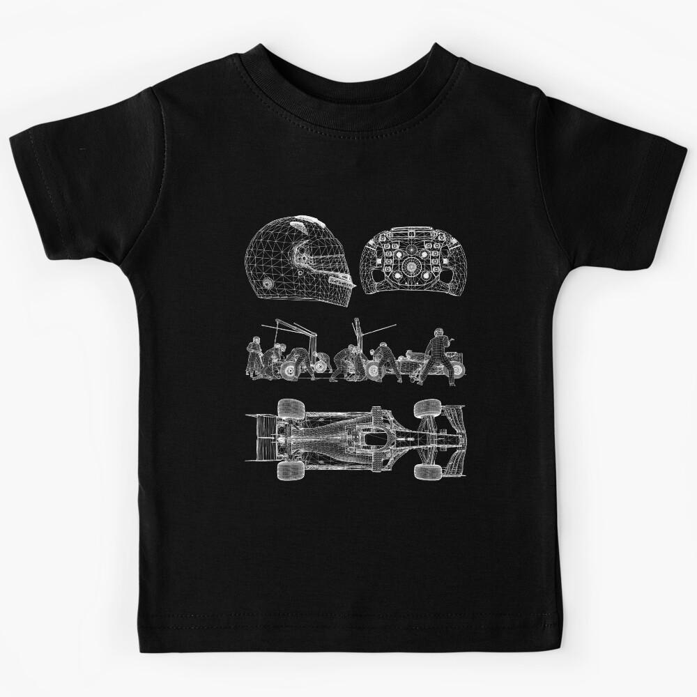 Racing car blueprint formula wheel helmet project Kids T-Shirt 140