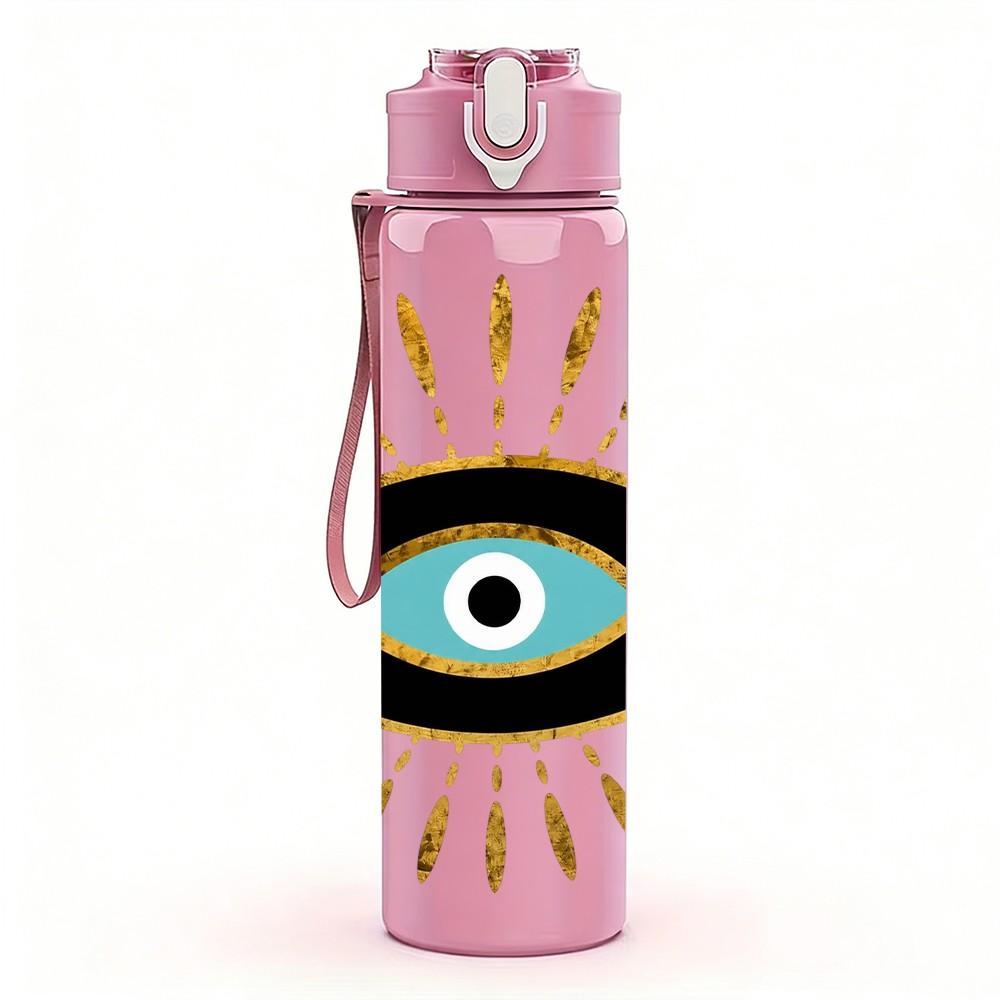 1PC Boho Golden Eye Symbol 750ml Color Plastic Sports Water Bottle Leakproof Flip Straw Lid Suitable for Sports Office Home Use