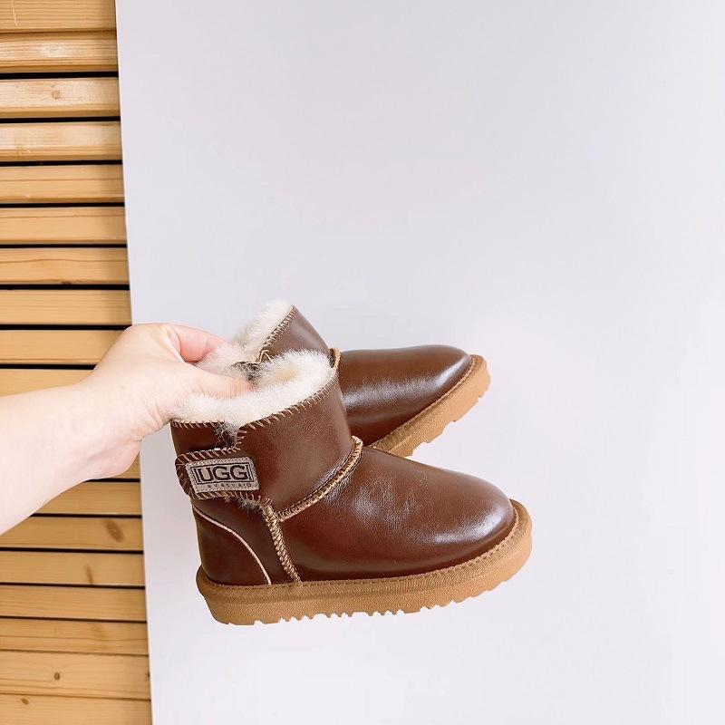 Children's Genuine Leather Snow Boots Sheepskin Fur Integrated Short Boots Waterproof Non-slip Cotton Shoes