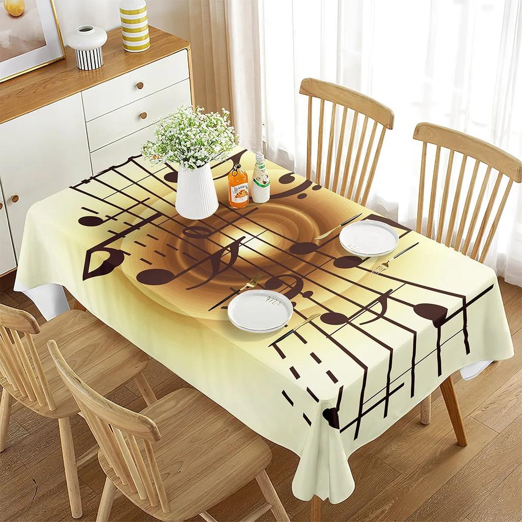 Music Note Tablecloth 2D Flat Printed Waterproof Polyester Table Cover Artistic Dining Room Decor For Musicians Home Party