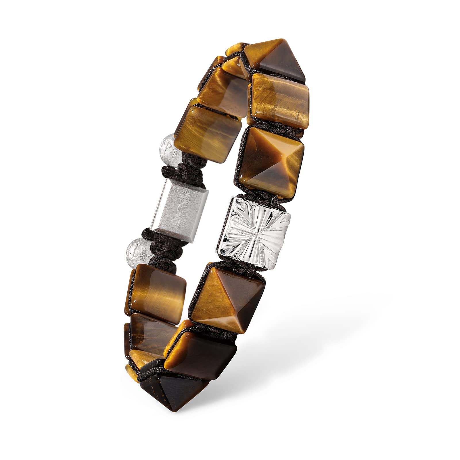 

Плоский браслет из бусин с подвеской из стерлингового серебра 925 пробы в центре и камнем тигровый глаз, плетеный браслет, подарок [AWNL] для мужчин для мужчин (Камень 9,5 мм) 15,5см-17см