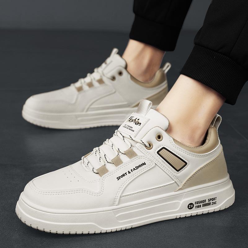Men'S Leather White Shoes Thick Sole Height Increase Low Top Sports And Leisure Board Shoes Men'S Shoes