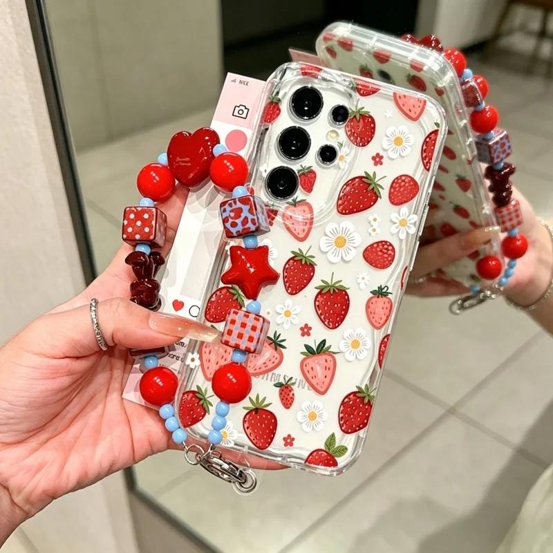 Cute Strawberry Flower Chain Case For Honor 400 Pro 600 Lite 200 MAGIC 7 90X6D X8D X5C X9D X7D X8C X9B X8A X8B X7B X6C A6B X5B