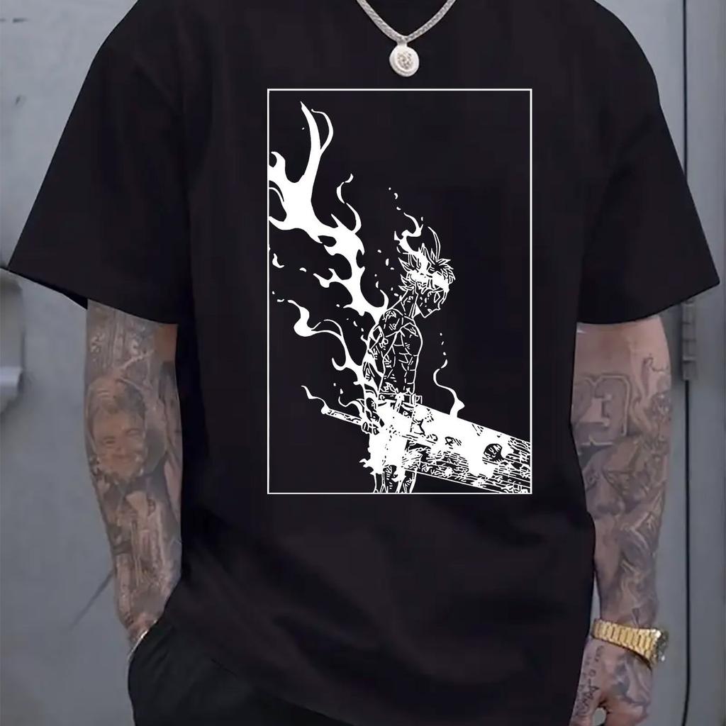 Men Dark Warrior Graphic Print Short Sleeve T-Shirt Regular Fit Casual Tee with Design Men Clothing