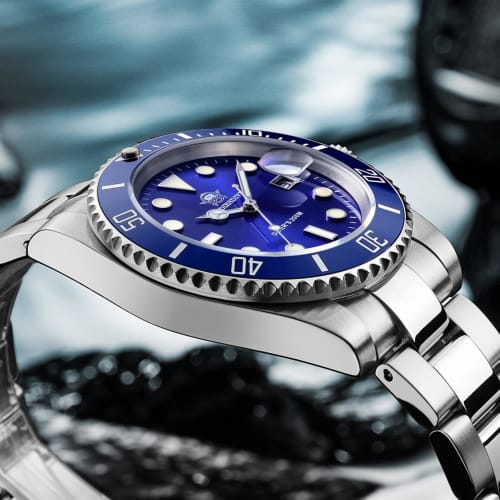 ADDIESDIVE Men's Quartz Diving Watch, Diver 200M, Blue Dial, Luminous Stainless Steel Strap, Blue Steel, Quartz Movement.