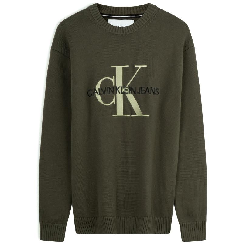 

Calvin Klein Fashionable Eye-Catching Overlapping Embroidered Comfortable Cotton Crew Neck Sweater Men sweater Olive-Green ZM02100-LBL S