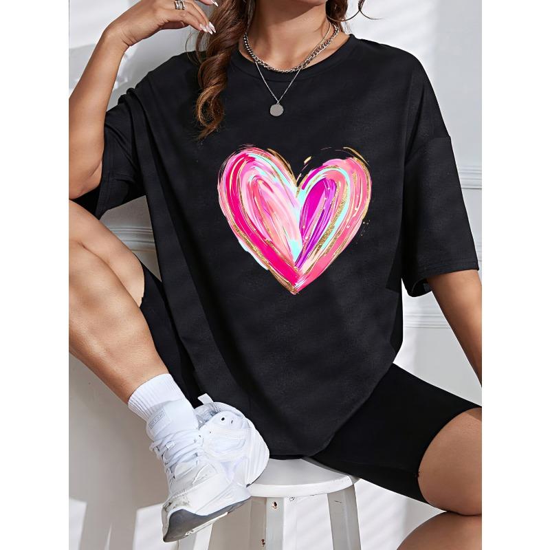 White T-Shirt With Pink Heart Print For Casual Wear