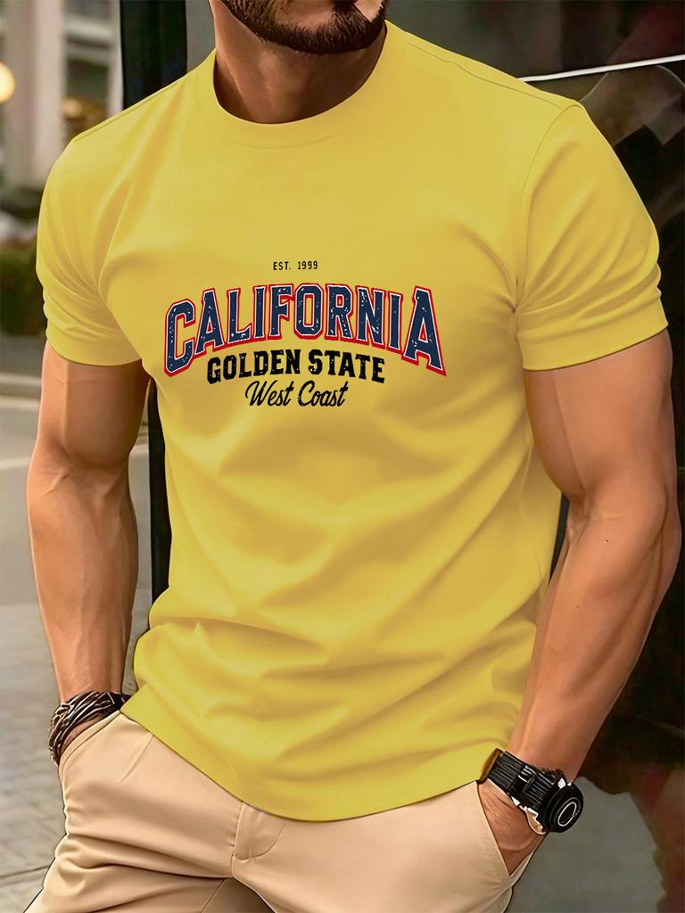 California Golden State Printing Mens TShirt Cotton Summer ONeck Short Sleeve Tops Oversized Soft T Shirt Casual Male Clothes