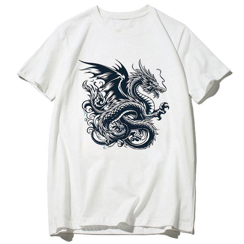 

Летняя мужская одежда с принтом дракона, блузка с круглым вырезом, хлопковые футболки, мужские футболки S