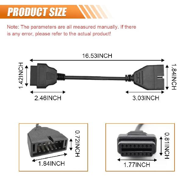 OBD1 to OBD2 Adapter, OBD1 12 Pins to OBD2 16 Pins Code Reader Scanner Diagnostic Tool Adapter, Cable Connector Replacement
