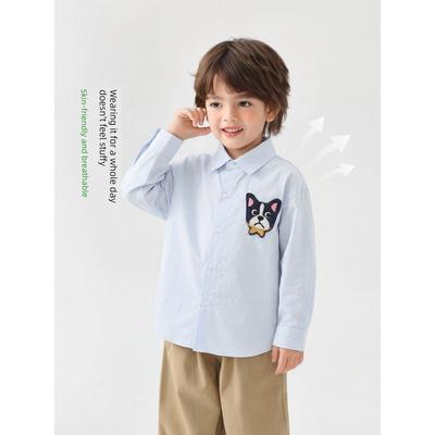 Right European Boys' Puppy Series Long-Sleeved Shirt Kidsren's Pure Cotton Spring & Fall Tops 2026 New Kidsren's Clothing Baby Clothes