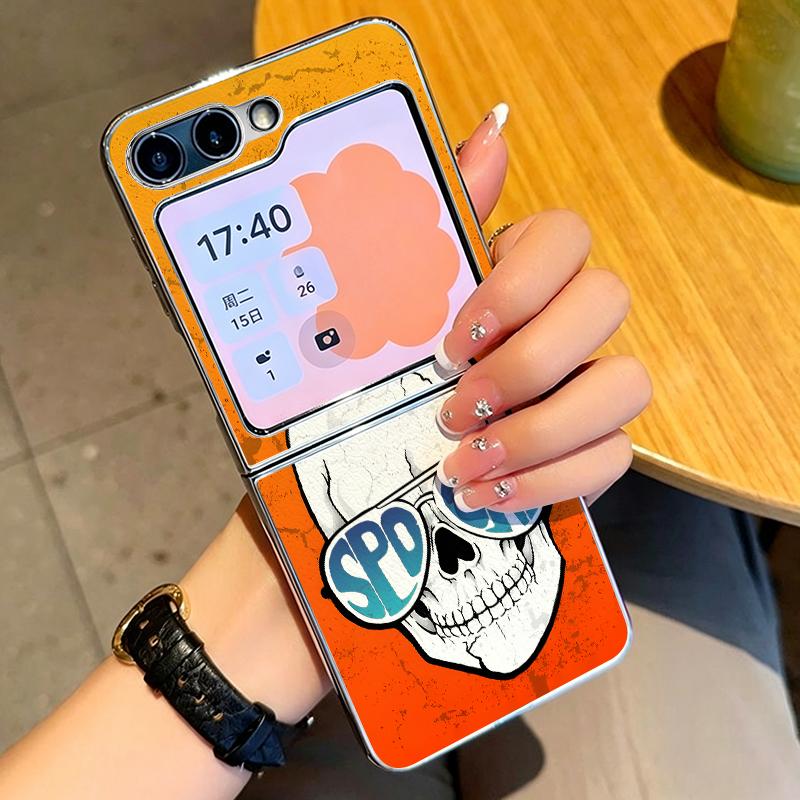 Skull Skeleton Pattern Case For Samsung Galaxy Z FlIP 7 FE 6 5 Plating PC+PU Leather Hybrid Folding Cover For Samsung Z Flip7 Flip6 Flip5