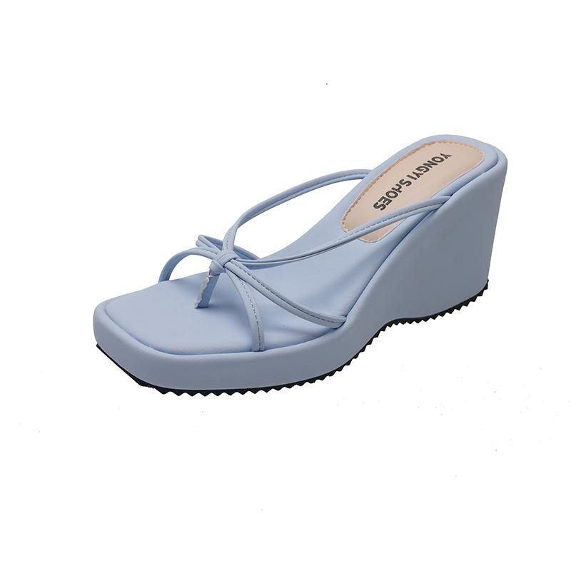 Designer Summer Women Wedges Heel Clip Toe Slippers Concise Narrow Band Slide Ladies Outdoor Party Dress Sandalias
