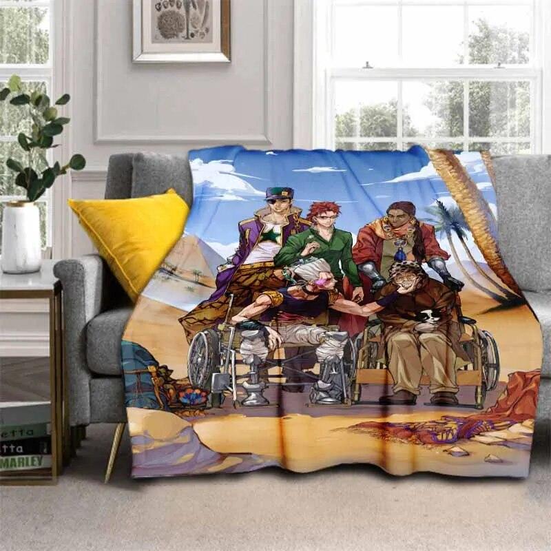Anime Jojo Bizarre Adventure Cosplay Body 3D Printed Flannel Blanket for Beds Hiking Picnic Fashionable Bedspread Throw Blanket
