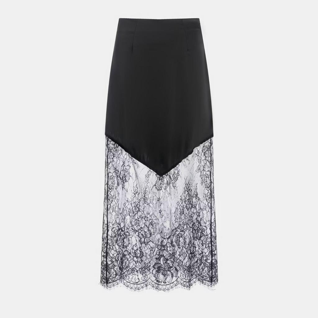 Gonna Midi Patchwork di Pizzo Stile Europeo da Donna Autunno 2025