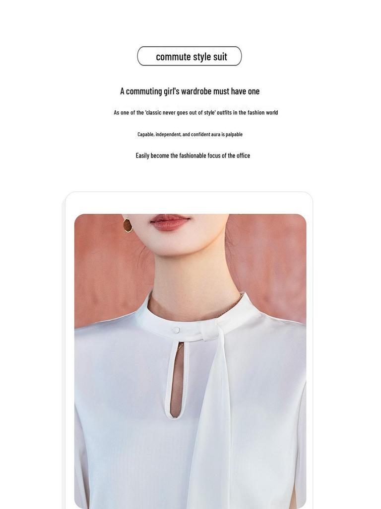 2025 Women's High-End Acetate Satin Workwear Jumpsuit: White Spring/Autumn Inner Layer Top