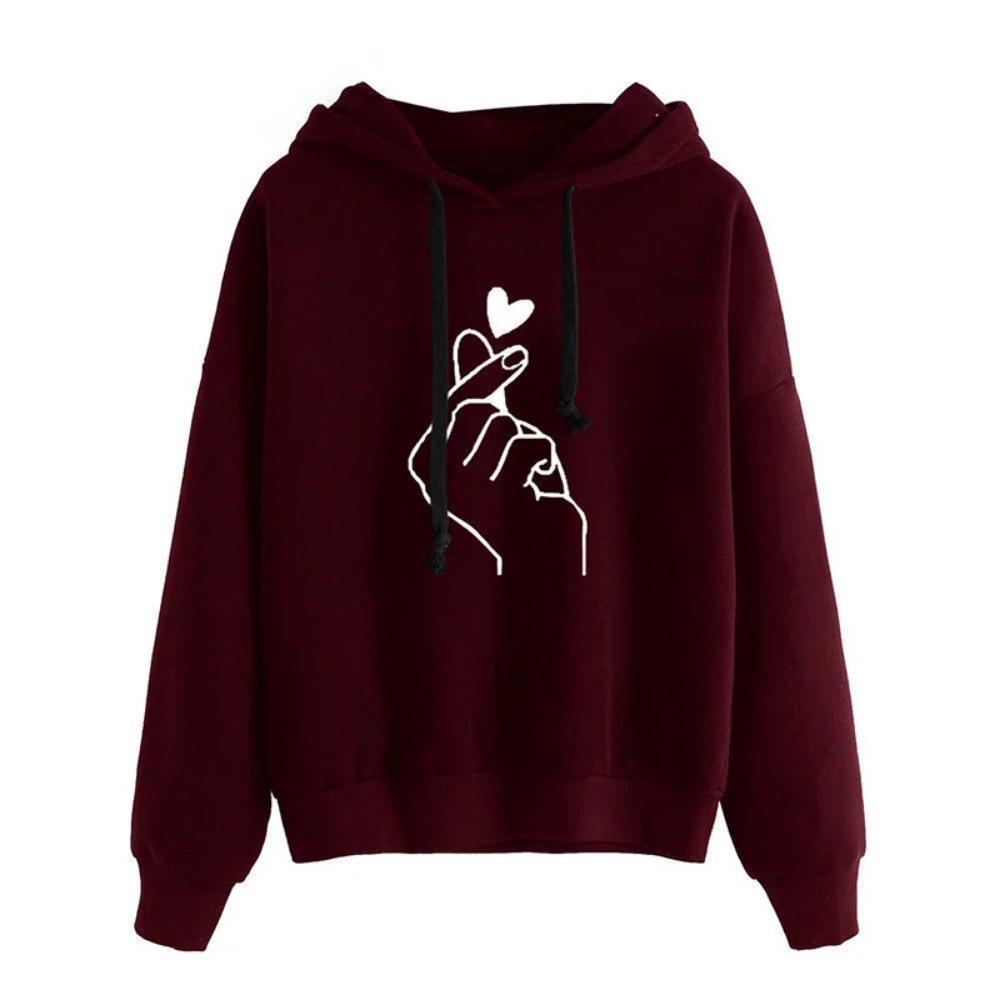 Automne Sweat À Capuche Polaire Couleur Unie Doigt Coeur À Capuche Mode Coréenne Sweats À Manches Longues Haut Cordon Poches Sweat À Capuche Ample