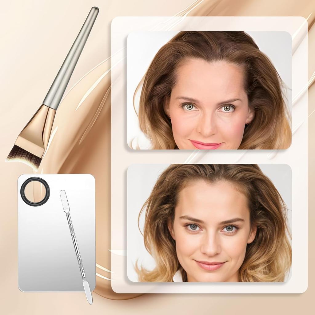 Makeup Mixing Palette, Stainless Steel Cosmetic Makeup Palette with Spatula and Brush Make Up Artist Foundatio Tool for Facial Cosmetic, Nail Art,