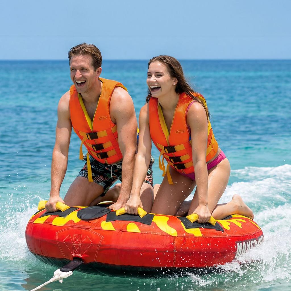VEVOR Towable Tubes for Boating, 2-Rider Inflatable Boat Tubes and Towables, 154kg Capacity Water Sport Tube for Boat to Pull - with Anti-Slip Pad