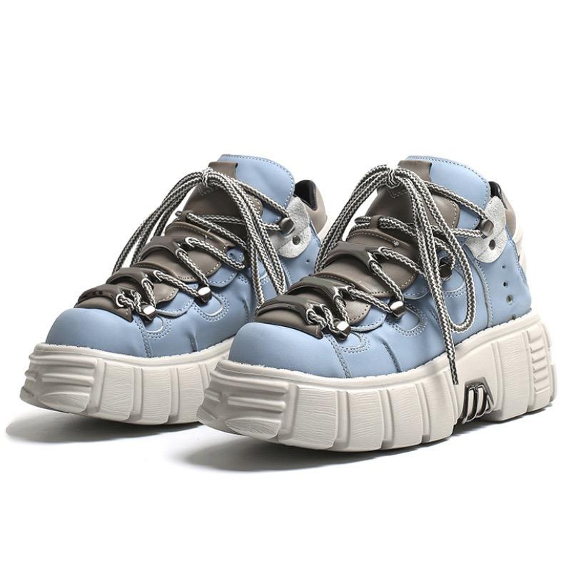 Punk Style Women Sneakers Rock Metal Decor Lace-up Heel Height Platform Shoes Gothic Man Shoes Men Sneaker