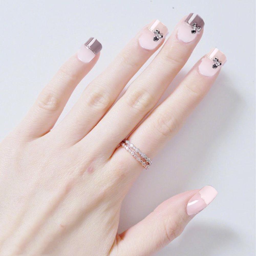 

French Glitter Bridal False Nails - Wearable & Removable Nail Patches