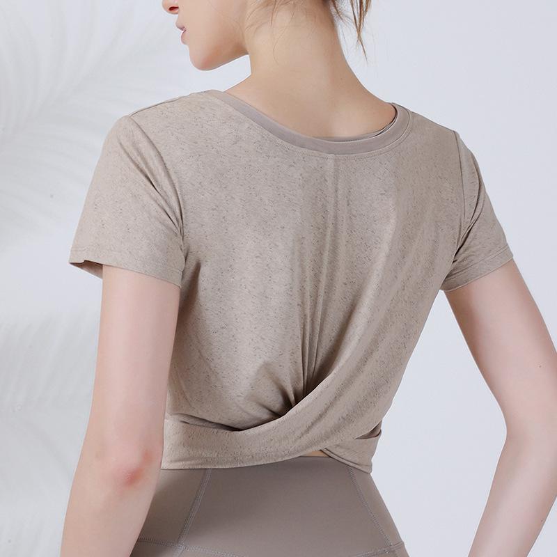 

Women s Cool Breathable Two-Way Yoga T-Shirt: Loose-Fit Short Sleeve for Outdoor Running & Fitness Medium хаки