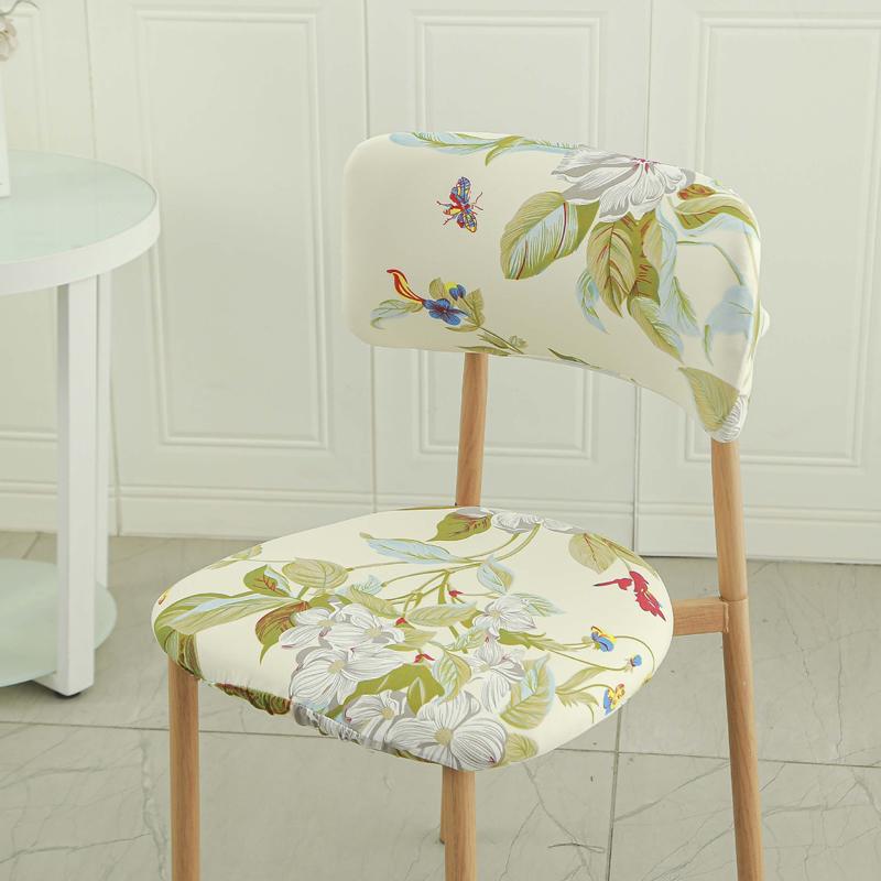 Elastic Curved Backrest Dining Chair Cover Solid Color Split Wood Chair Slipcovers Backrest Seat Dust Protector Home Decoration