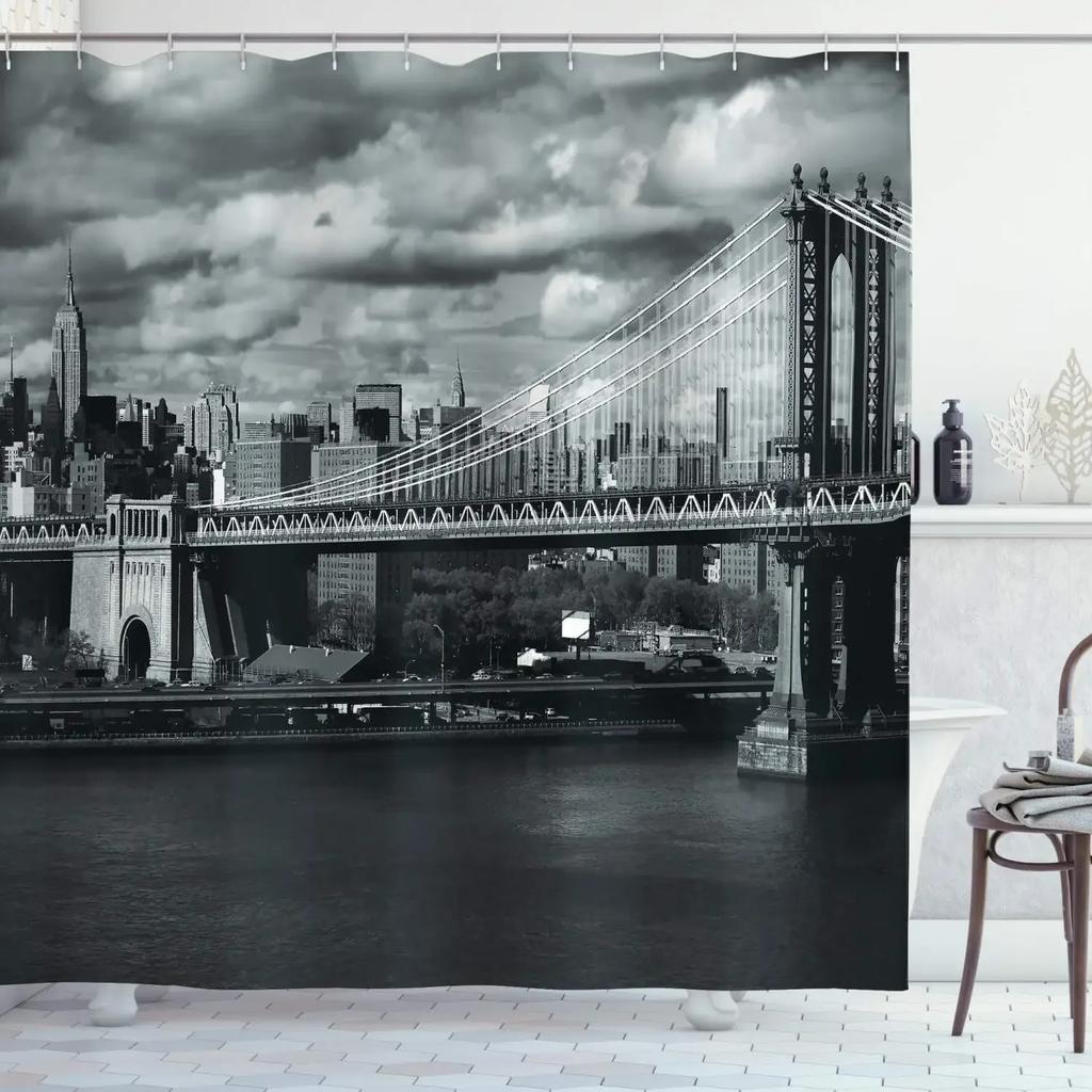 New York Shower Curtain Grey Night City Bathroom Curtain City View Modern Life Theme Waterproof Polyester Fabric with Hooks