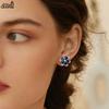 EFFIE QUEEN Blaue Saphir Blume Ohrstecker für Damen Voll Diamant Funkelnder Zirkon Hochzeitsschmuck Reines 925 Sterling Silber LZE21