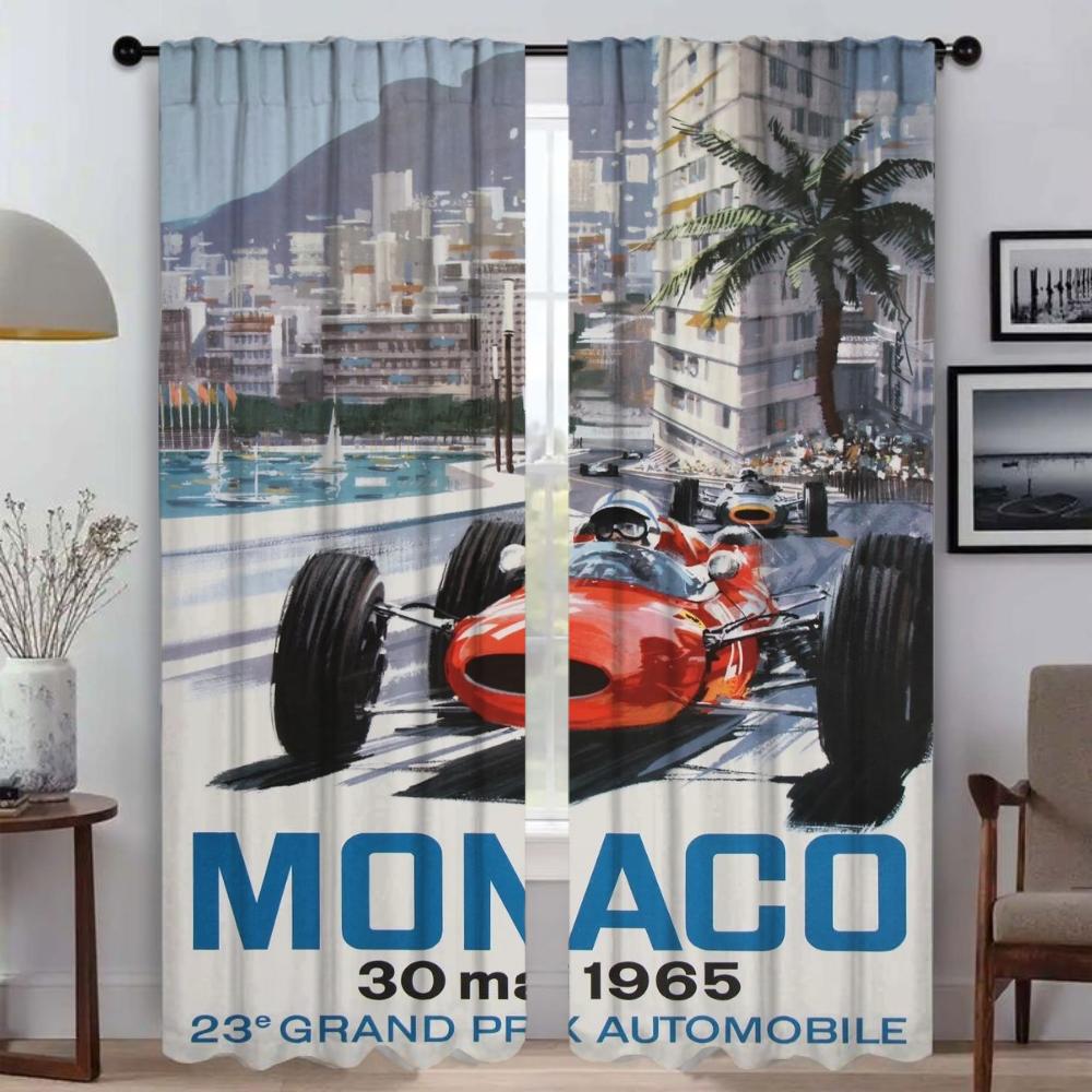 Elegant Room Curtains 2 Pieces Vintage Car Races Home Interior Curtains for Camera Partition Halloween Decoration Shades Curtain