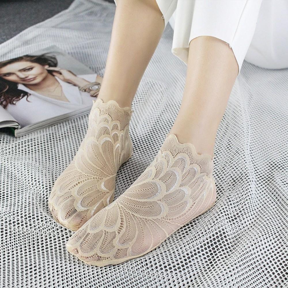 Lace Flower Mesh Ankle Socks Breathable Transparent Boat Socks Elastic Non-Slip Fishing Net Stockings Women's Fashion