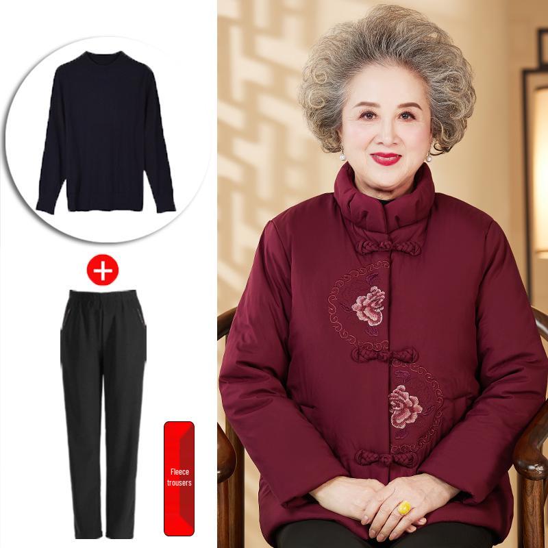 Elderly Women's Winter Cotton Padded Jacket - Grandma's Zodiac Year Wedding Banquet Outfit