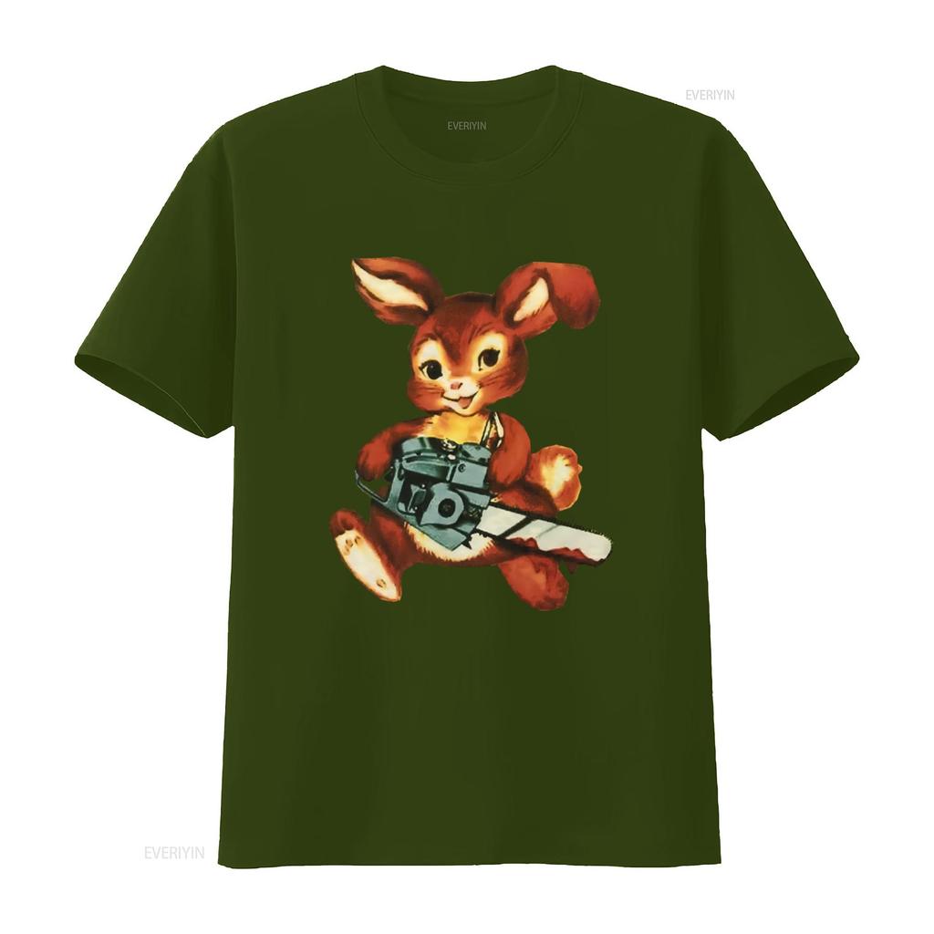 Chainsaw Bunny Funny Freaky T Shirt for Adults Unique Design Any Size Available vintage Washed homme Comfortable Casual Stylish