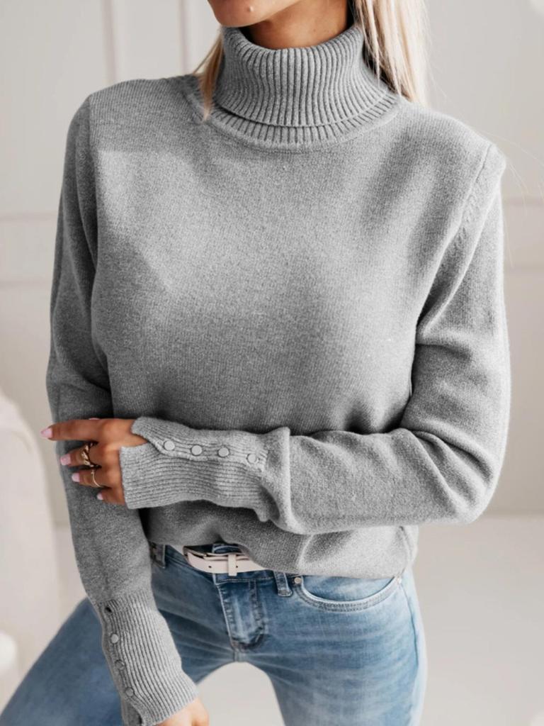Women's Elegant 2025 Autumn/Winter Lapel Knitwear Solid Color Button Pullover Sweater