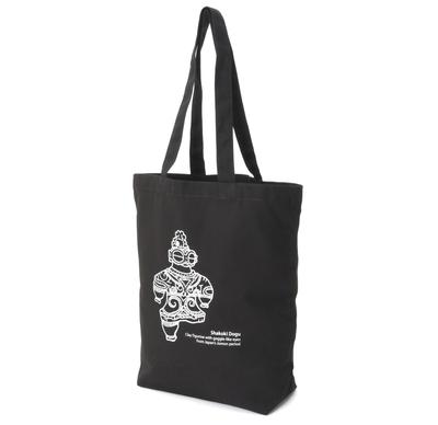Gururin Tote Bag, Jomon Pattern, Sunshade Clay Figurine, Canvas, Black, Thick, School/Commuter, Eco-Friendly